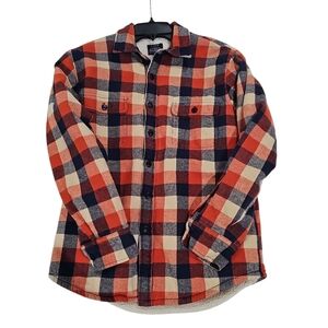 J.Crew Men's Cotton Orange/Blue Plaid Button Down Shacket Fleece Lined Size:S